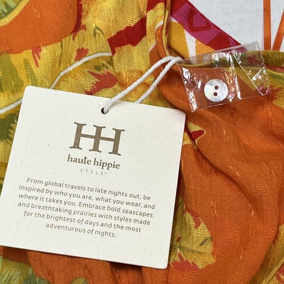 Haute Hippie Halter Top M Tropical Floral High Neck Smocked Vacation Resort - Picture 4 of 10